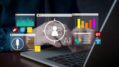 AI digital marketing analytics dashboard showing data visualization and stra Stock Footage 319219239