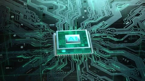 AI digital processor powers motherboard with neural connections. Video stock 246179759