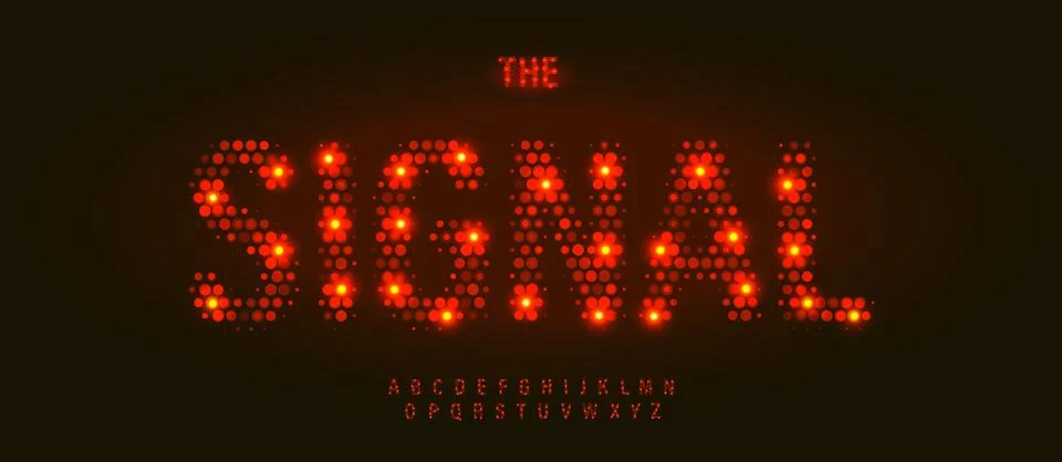 AI Digital Technology Font Logo Alphabet, Red Glowing Letters. Creative Stock Illustration
