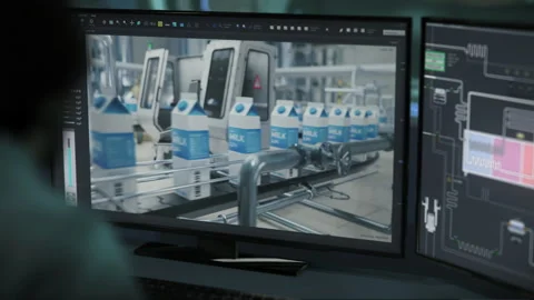 AI display scanning the packages transported on the factory production line Stock Footage 287482581
