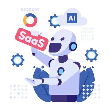 AI Disrupting SaaS Concept with Robot Consuming SaaS Symbol Stock Illustration