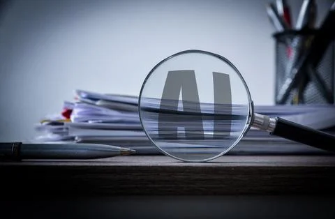 AI Document Analysis Through Magnifying Glass 스톡 사진