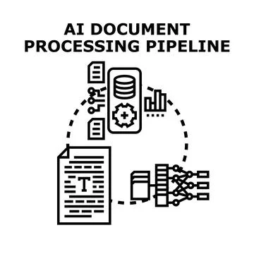 Ai document processing pipeline concept illustration Stock Illustration