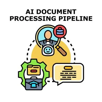 Ai document processing pipeline concept illustration Stock Illustration