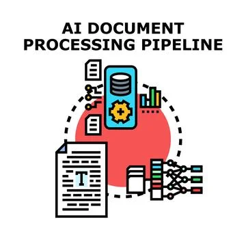 Ai document processing pipeline concept illustration Stock Illustration