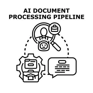 Ai document processing pipeline concept illustration Stock Illustration