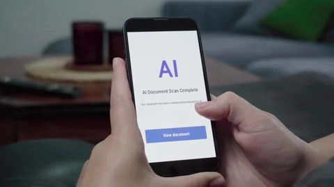 AI Document Scan Complete Notification on Smartphone in Living Room Stock Footage 342669663