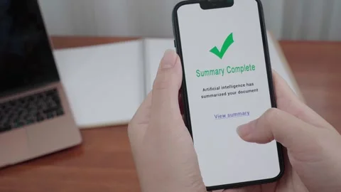 AI Document Summary Complete Notification on Smartphone Screen Stock Footage 341932518