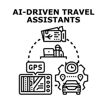 Ai driven assistant managing travel and transportation planning Stock Illustration