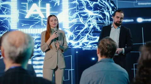 AI-driven business presentation showing machine learning and deep learning demos Stock Footage 328263591