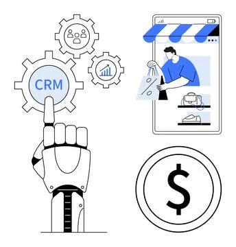 AI-Driven CRM Tools Enhancing E-Commerce Efficiency and Optimizing Customer.. Illustrazione stock