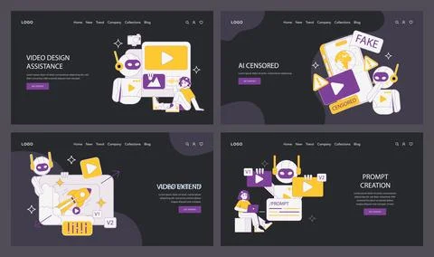 AI-Driven Design Tools set. A complete suite for video design, content Illustrazione stock