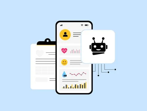 AI-driven diagnostics with smartwatches and health trackers. Algorithms analyze Stock Illustration