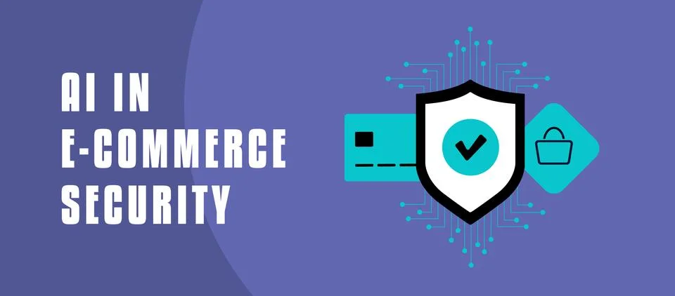 AI-driven e-commerce security banner with shield icon, secure transactions Stock Illustration