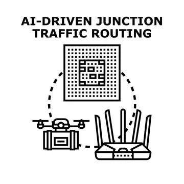 Ai driven intersection traffic routing system concept Stock Illustration