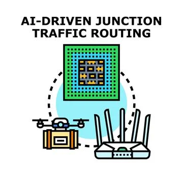 Ai driven intersection traffic routing system concept Stock Illustration