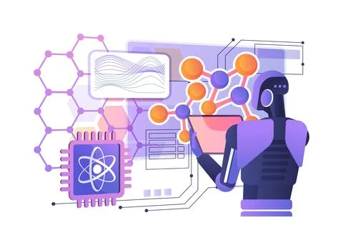 AI-Driven Quantum Chemistry Simulation abstract concept vector illustration. Illustrazione stock