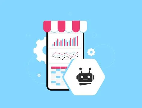 AI driven sales forecasting. E-commerce teams predict future trends by analyzing Stock Illustration