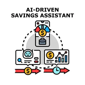Ai driven savings assistant managing personal financial budget Stock Illustration