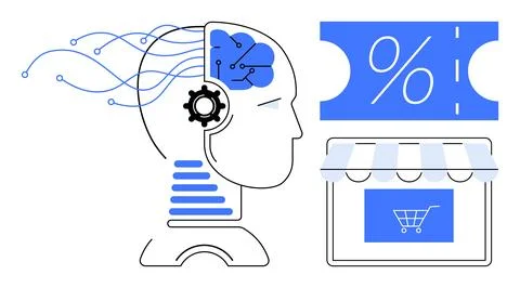 AI-Driven Shopping Experience Automated Shopping Cart, Intelligence Tools, .. Illustrazione stock