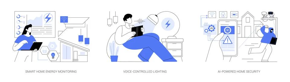 AI-Driven Smart Home Features abstract concept vector illustrations. Stock Illustration