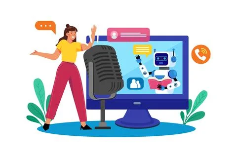 AI-driven speech recognition enables voice commands. 스톡 일러스트