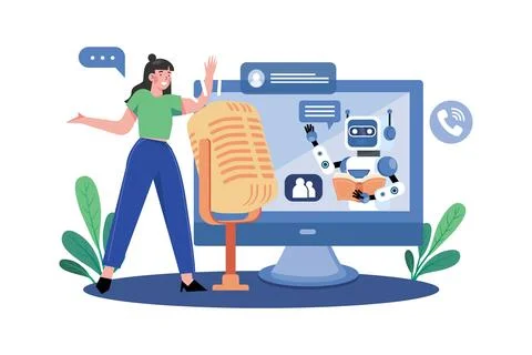 AI-driven speech recognition enables voice commands. Stock Illustration