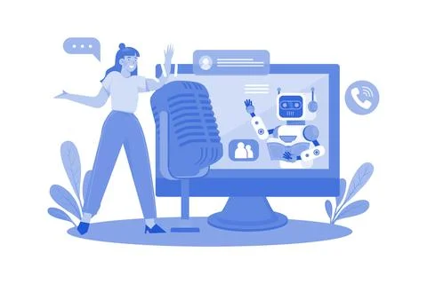 AI-driven speech recognition enables voice commands. 스톡 일러스트