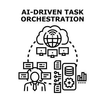 Ai driven task orchestration managing complex workflows Stock Illustration
