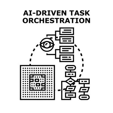 Ai driven task orchestration workflow processing concept Illustrazione stock
