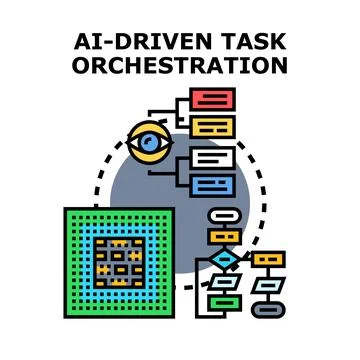 Ai driven task orchestration workflow processing concept Stock Illustration