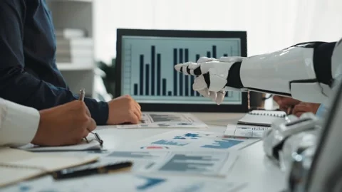 AI-driven technology helping professionals analyze financial reports, improve Stock Footage 310333088