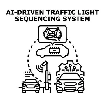 Ai driven traffic light sequencing system managing vehicles Stockillustratie