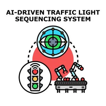 Ai driven traffic light sequencing system managing urban flow Stock Illustration