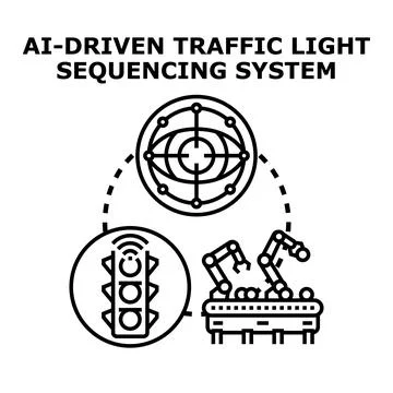 Ai driven traffic light sequencing system managing urban flow Illustrazione stock