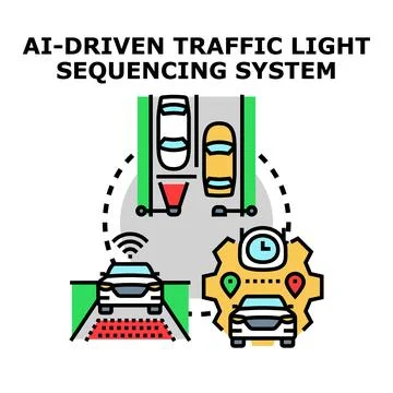 Ai driven traffic light sequencing system improving urban mobility Stock Illustration