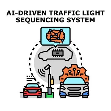 Ai driven traffic light sequencing system managing vehicles Stock Illustration