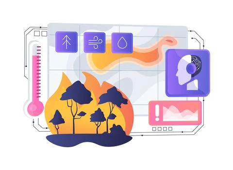 AI-Driven Wildfire Spread Forecasting abstract concept vector illustration. Illustrazione stock