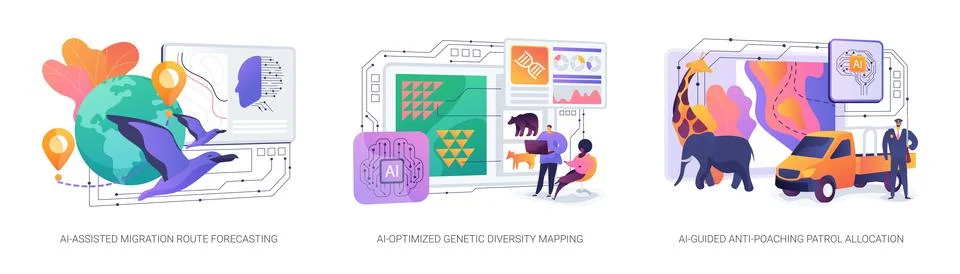 AI-Driven Wildlife Conservation Tools abstract concept vector illustrations. Ilustración de archivo