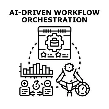 Ai driven workflow orchestration process concept 库存插图