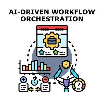 Ai driven workflow orchestration process concept Stock Illustration
