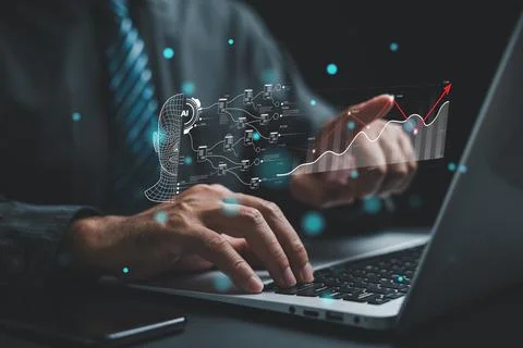 AI drives insights from data analytics, powering business strategy with com.. Stock Photos