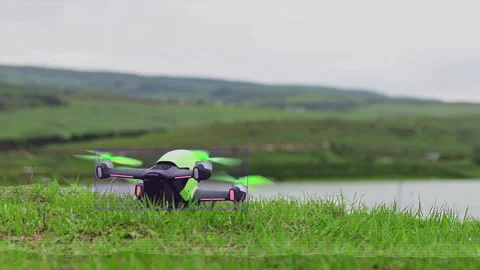 AI Drone Recognition Resting Grass Lake Background Analysis Stock Footage 306408297