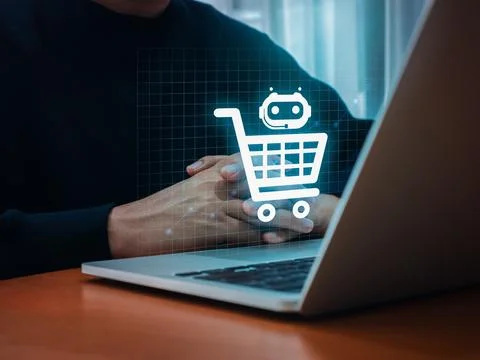 AI E-commerce concept. Artificial intelligence service support tools for ec.. Foto stock