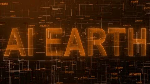 AI Earth text technology data line glowing brown color Stock Illustration