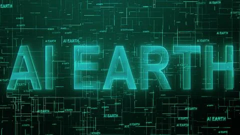 AI Earth text technology data line glowing cyan color Ilustración de archivo
