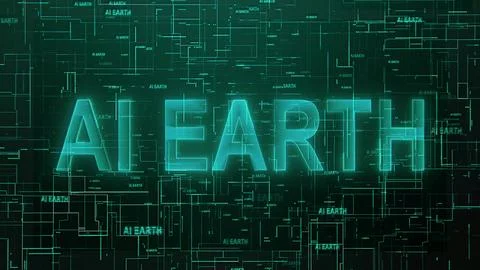 AI Earth text technology data line glowing cyan 스톡 일러스트