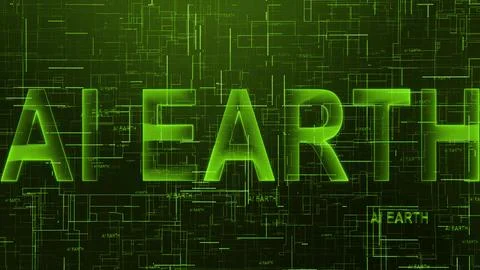 AI Earth text technology data line glowing green color 스톡 일러스트