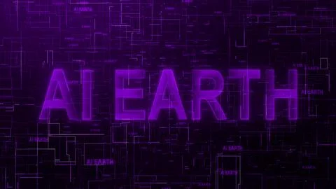AI Earth text technology data line glowing purple 스톡 일러스트