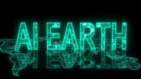AI earth text technology earth map cyan glow Stock Illustration